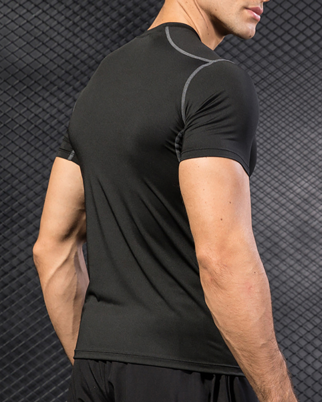 Men's Running Sports High Elasticity Quick Dry Short Sleeve Tight T-shirt S-3XL