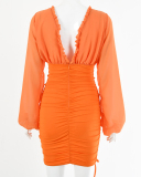 Long Sleeve V-neck Women Slim Dress S-L