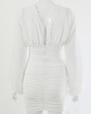 Long Sleeve V-neck Women Slim Dress S-L