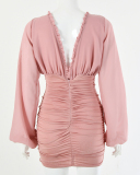 Long Sleeve V-neck Women Slim Dress S-L