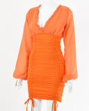 Long Sleeve V-neck Women Slim Dress S-L