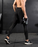 Men's Sports Wear Casual Quick Dry Fake Two Piece Shorts Pants Black Gray S-2XL