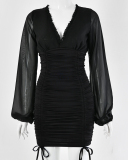 Long Sleeve V-neck Women Slim Dress S-L