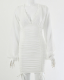 Long Sleeve V-neck Women Slim Dress S-L