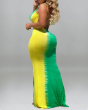 Women Colorblock Strap Fashion Plus Size Dresses Red Gray Green Blue S-5XL