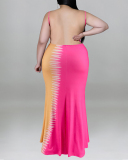 Women Colorblock Strap Fashion Plus Size Dresses Red Gray Green Blue S-5XL