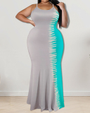 Women Colorblock Strap Fashion Plus Size Dresses Red Gray Green Blue S-5XL