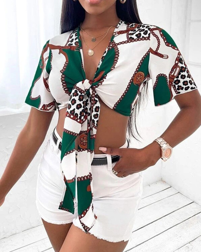 Short Sleeve Printed Women Shirt Blouse S-XL