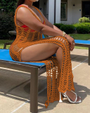 Women Knit Mesh Sleeveless V-neck Fashion Solid Color Beach Dresses White Black Red Green Blue Orange Army Green Light Apricot S-2XL