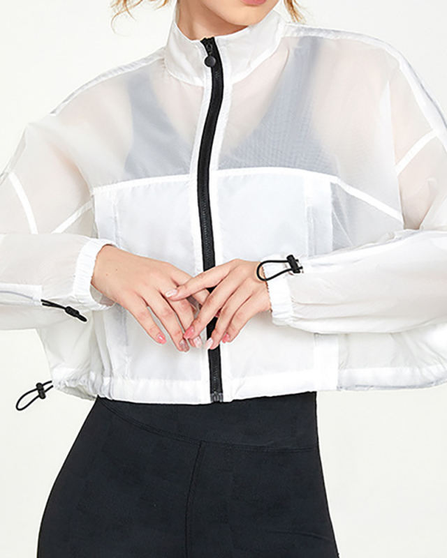 New Nylon Zipper Stand Collar Training Sunscreen Fitness Clothes Jacket Casual Loose Cardigan Running Fitness Yoga Clothes Black Green Orange White S-L