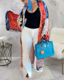 Summer Long Sleeve Fashion Simulated Silk Multi-print Casual Women Coats (NO Waist Bands)