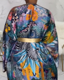 Summer Long Sleeve Fashion Simulated Silk Multi-print Casual Women Coats (NO Waist Bands)