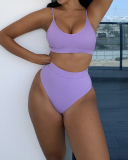 Solid Color High Waist Women Swimwear Bikini Set S-L