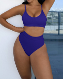 Solid Color High Waist Women Swimwear Bikini Set S-L