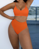Solid Color High Waist Women Swimwear Bikini Set S-L