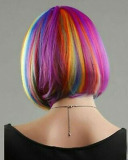 Women Short Straight Rainbow Bob Cosplay Wig Hair Wigs