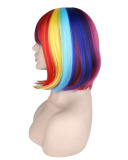 Women Short Straight Rainbow Bob Cosplay Wig Hair Wigs