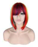 Women Short Straight Rainbow Bob Cosplay Wig Hair Wigs