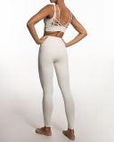 Hot Sale Solid Color Back Criss Cross High Waist Running Training Wear Yoga Two-piece Sets S-L