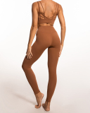Hot Sale Solid Color Back Criss Cross High Waist Running Training Wear Yoga Two-piece Sets S-L