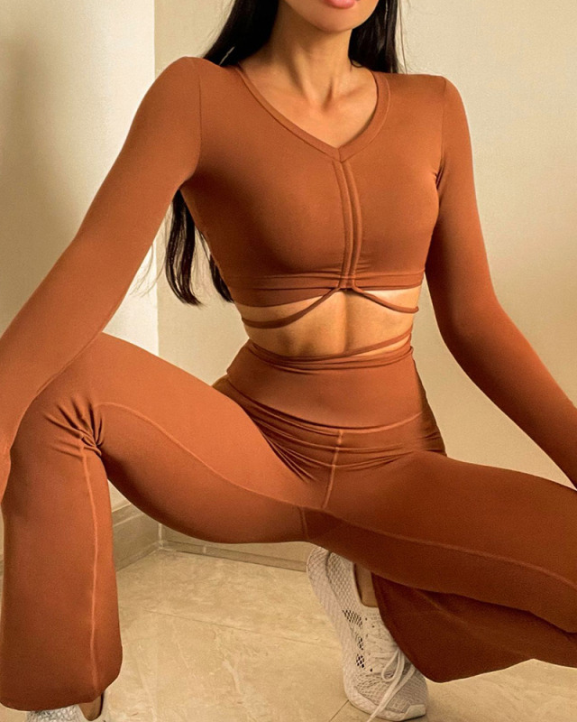 New Nylon Nude Feeling Tight Flared Pants Bra High Elastic Sports Vest Breathable Sweat-absorbing Yoga Wear Bra Shorts Long Sleeve Leggings S-L