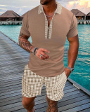 Fashion Casual Polo Shirt Short Sleeve Lapel T-shrit Men's Two-piece Sets S-6XL