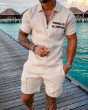 Fashion Casual Polo Shirt Short Sleeve Lapel T-shrit Men's Two-piece Sets S-6XL