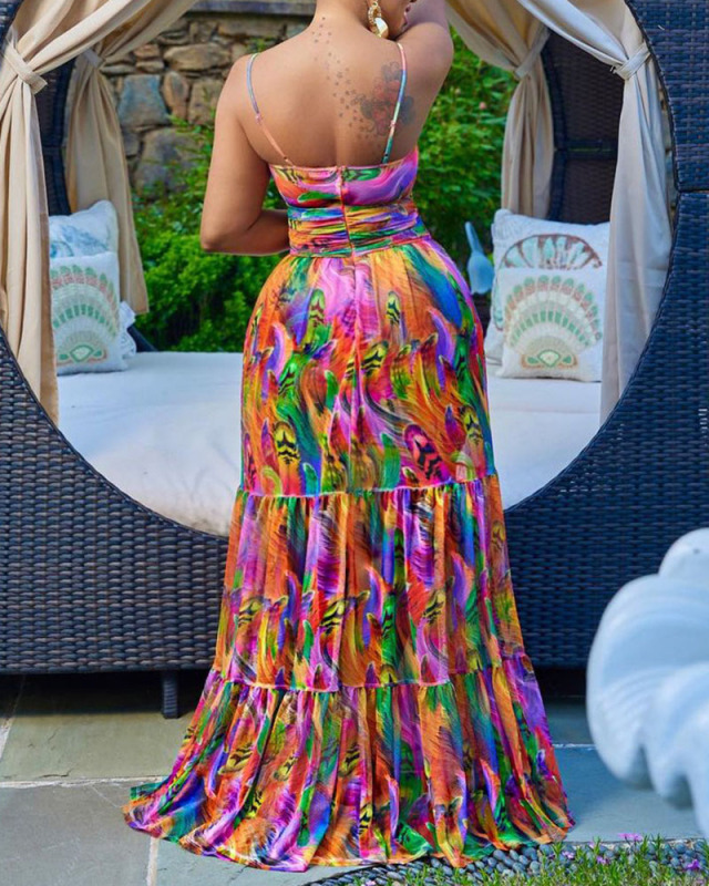 Sleeveless Women Floral Printed Long Dress Summer Beach Dress S-5XL