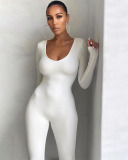 Long Sleeve Solid Color Women Autumn Jumpsuit S-L