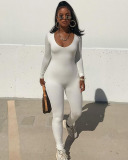 Long Sleeve Solid Color Women Autumn Jumpsuit S-L