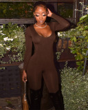 Long Sleeve Solid Color Women Autumn Jumpsuit S-L