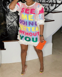 Hot Sale Women Half Sleeve Sequin Printed Casual Mini Dresses White Green Black Rosy Blue S-2XL