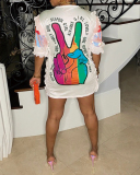 Hot Sale Women Half Sleeve Sequin Printed Casual Mini Dresses White Green Black Rosy Blue S-2XL