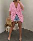 Short Sleeve V-neck Women Cotton T Shirt
