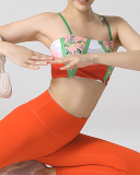 Women Printed Sports Wear Running Yoga Two-piece Sets Orange S-L