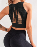 Women Sport Hollow Out Sleeveless Solid Color Yoga Tops XS-XL