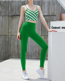 Hot Sale New Women Striped Printed Bra Yoga Two-piece Suits Blue Green Navy Blue S-L
