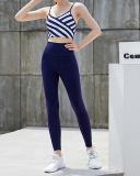 Hot Sale New Women Striped Printed Bra Yoga Two-piece Suits Blue Green Navy Blue S-L