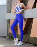 Hot Sale New Women Striped Printed Bra Yoga Two-piece Suits Blue Green Navy Blue S-L