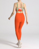Women Printed Sports Wear Running Yoga Two-piece Sets Orange S-L