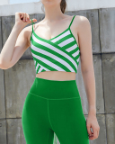 Hot Sale New Women Striped Printed Bra Yoga Two-piece Suits Blue Green Navy Blue S-L