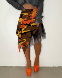 Irregular Camouflage Printed  Lace Skirt S-XXL