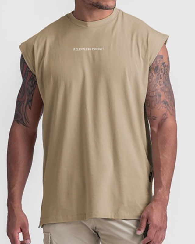 Fashion Loose Summer Sports Breathable Vest Men's T-shirt White Khaki Brown Black Green M-3XL
