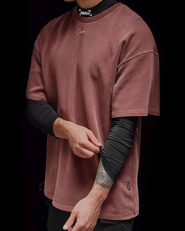 Summer Men's Loose Large Size Round Neck Short Sleeve Embroidery Washed Casual T-shirt M-3XL