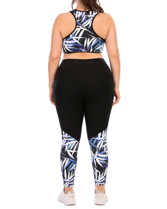 Plus Size Printed Women Yoga Set Active wear L-3XL