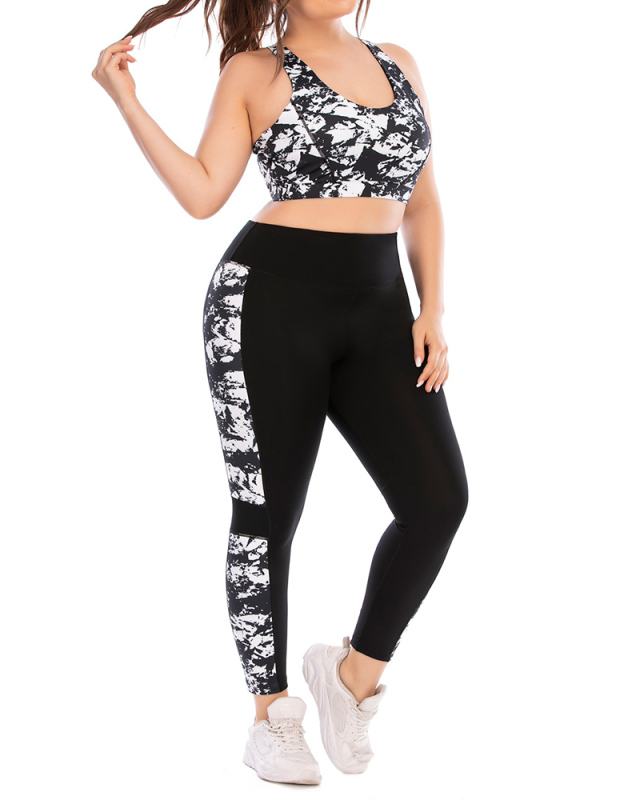 Hot Sale Women Colorblock Fashion Work Out Clothes Plus Size Yoga Bra & Leggings L-3XL