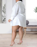 Women Solid Color Shirt Dress Long Sleeve Lapel Strap Plus Size Dresses Mini Dress White Rosy Green L-4XL
