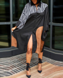 Women Lapel Button Colorblock Printed Loose Shirt Dress Casual Midi Dresses Plus Size Dress Black Red Green Orange S-4XL