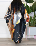Fashion Women Long Sleeve Printed Florals Jackets Black Red Green Orange Rosy One Size