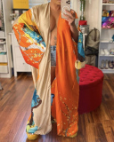 Fashion Women Long Sleeve Printed Florals Jackets Black Red Green Orange Rosy One Size